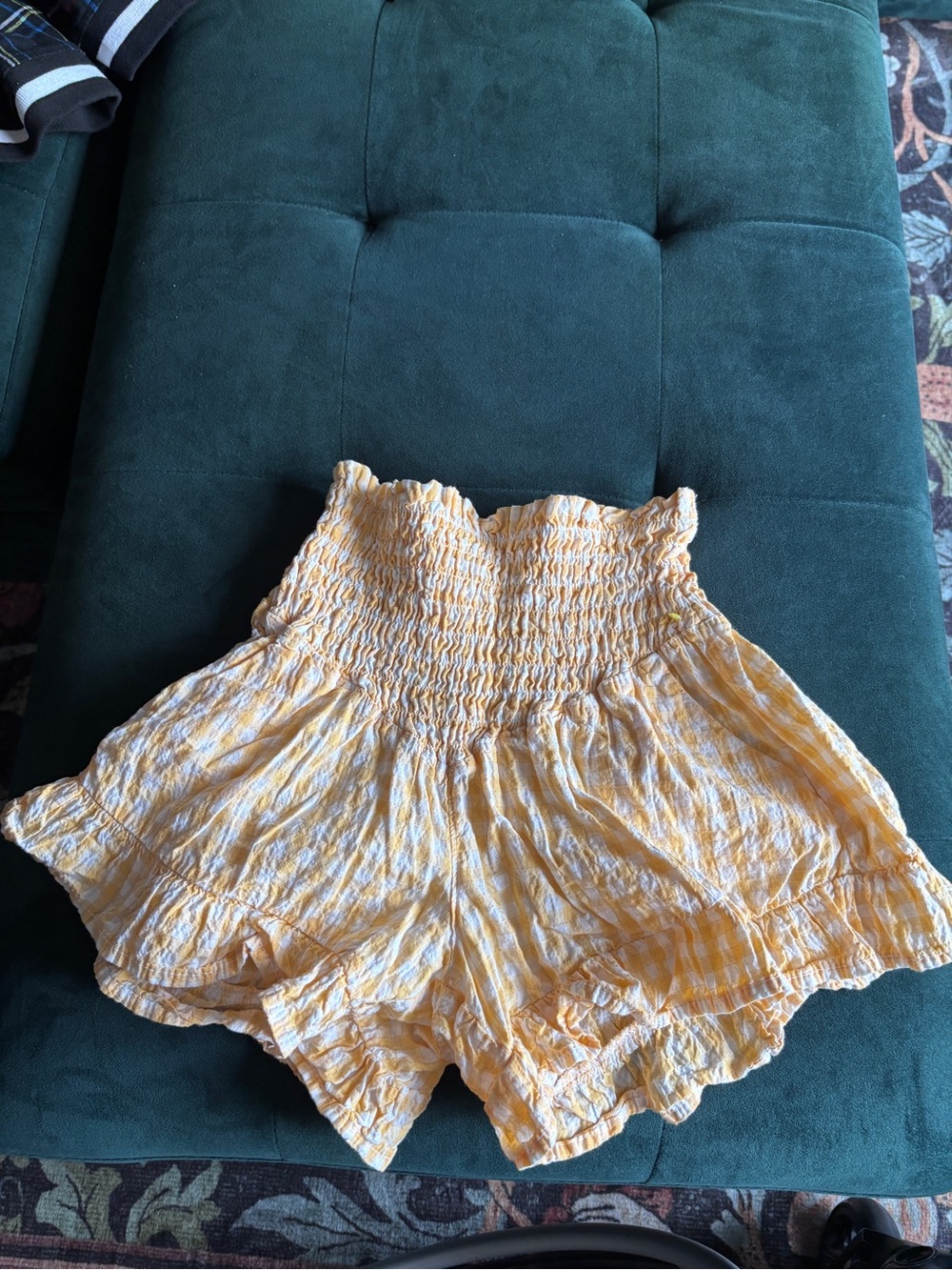 Yellow Gingham Smocked Waist Women’s Shorts